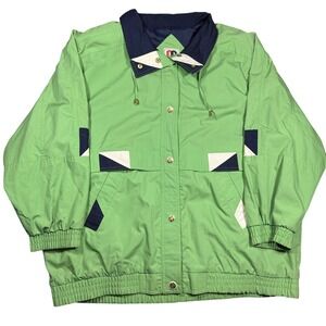CS Essentials Vintage Green Colorblock Windbreaker Jacket 2X Retro 90s Style